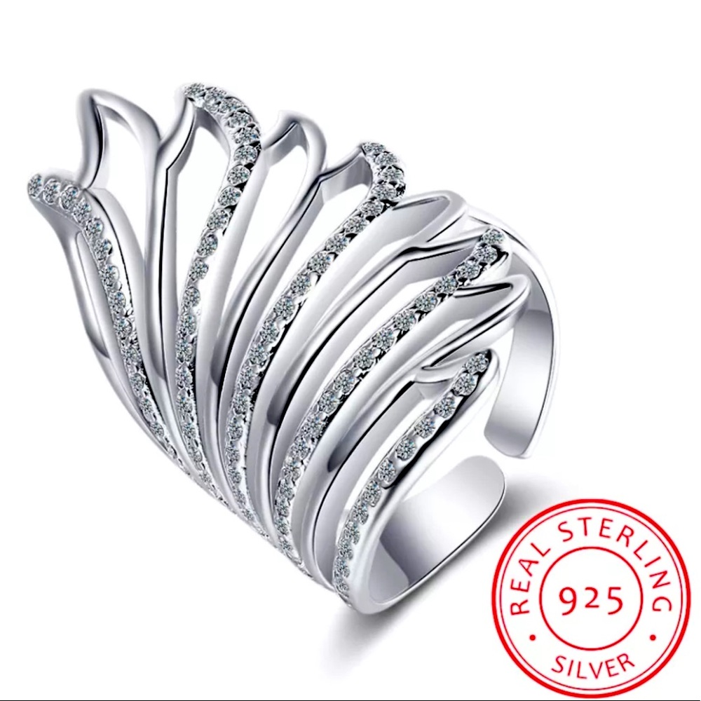 🌻 925 Sterling Silver Angel Wings Diamond Ring